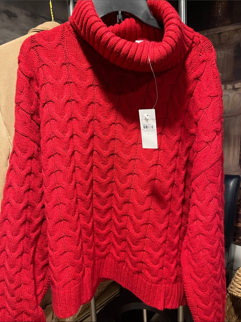 Ann Taylor Red Cable-Knit Turtleneck Sweater - Women